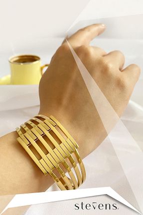 دستبند استیل (فولاد) طلائی زنانه استیل (فولاد) STEVENS - کد 767983560