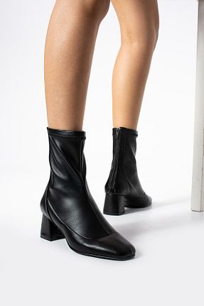 بوت / نیم بوت مشکی زنانه چرم مصنوعی Gökçe Shoes - کد 858171255