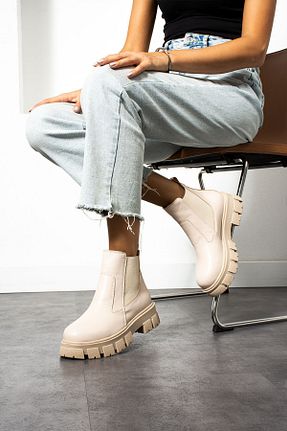 بوت / نیم بوت بژ زنانه چرم مصنوعی Papuckurdu - کد 765489271