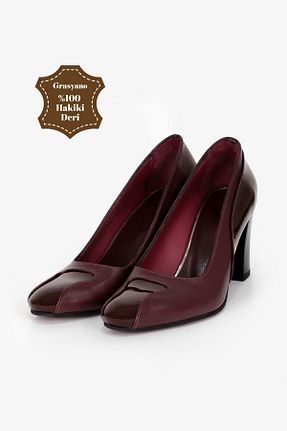 کفش پاشنه بلند کلاسیک زرشکی زنانه چرم خالص Grasyano - کد 794166534