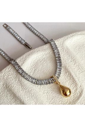 گردنبند استیل ( فولاد ) زنانه سنک زیرکون quelindaco - کد 857984289