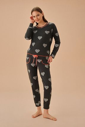 ست لباس راحتی طوسی زنانه Kalp Suwen - کد 858076493