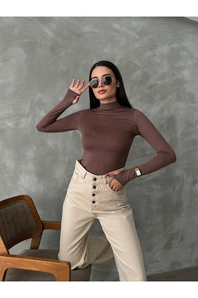 بادی قهوه ای زنانه یقه ایستاده oshebu - کد 858183383
