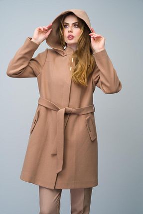 پالتو پشمی قهوه ای زنانه رگولار Olcay - کد 839208136