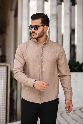 پیراهن قهوه ای مردانه رگولار Miron - کد 828125091