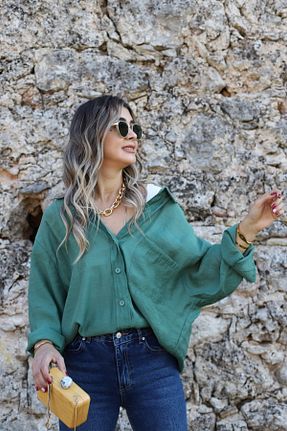 پیراهن سبز زنانه اورسایز bytugcekaya - کد 780370203