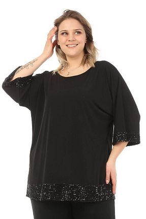 تونیک سایز بزرگ مشکی زنانه بافتنی Zer Otantik - کد 302589160