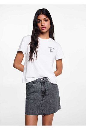 تیشرت سفید زنانه رگولار MANGO Teen - کد 831118383