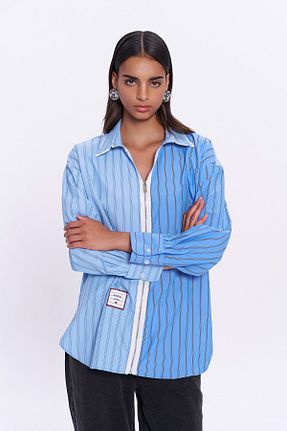 پیراهن آبی زنانه اورسایز Quzu - کد 853482932