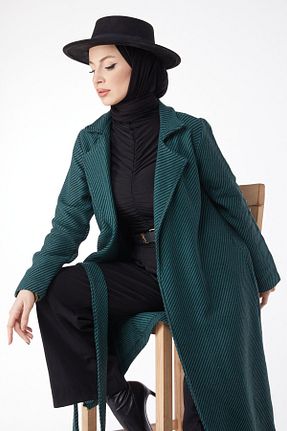 پالتو پشمی حجاب سبز زنانه رگولار TOFİSA - کد 808238051
