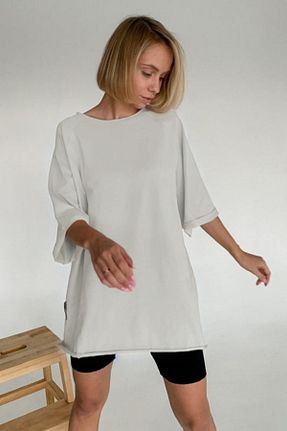 تیشرت سفید زنانه گشاد Tarzsokak - کد 857878538