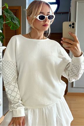 سوئیشرت سایز بزرگ سفید زنانه سایز بزرگ RICH GLAM - کد 857948377
