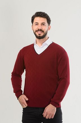 پلیور زرشکی مردانه بافت دار Kamalı - کد 831397102