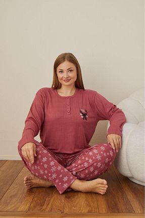 ست لباس راحتی سایز بزرگ نارنجی زنانه طرح دار Temporium - کد 858060446