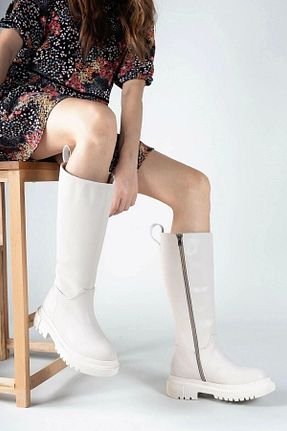 بوت / نیم بوت بژ زنانه چرم مصنوعی Genel Markalar - کد 759248335