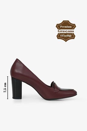 کفش پاشنه بلند کلاسیک زرشکی زنانه چرم خالص Grasyano - کد 797571158