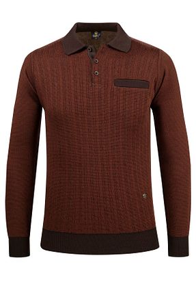 پلیور نارنجی مردانه طرح دار Çizgi Triko - کد 857939022