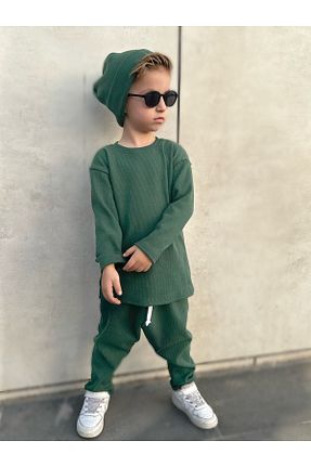 ست بالاتنه و پائین تنه خاکی بچه گانه بافتنی barin kids - کد 744008930
