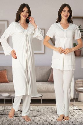 ست لباس راحتی سایز بزرگ نباتی زنانه نقش دار / کار شده Genel Markalar - کد 45566150