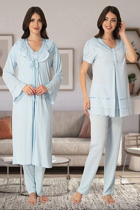 ست لباس راحتی سایز بزرگ نباتی زنانه نقش دار / کار شده Genel Markalar - کد 45566150