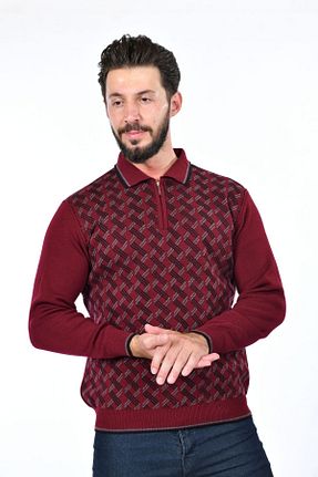 پلیور زرشکی مردانه بافت دار Kamalı - کد 750845923