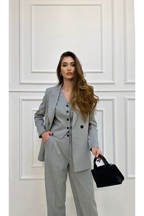 کت و شلوار طوسی زنانه یقه هفت ossons - کد 747688148