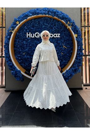 ست بالاتنه و پائین تنه حجاب سفید زنانه رگولار hilla line - کد 852641064