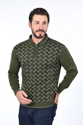 پلیور خاکی مردانه بافت دار Kamalı - کد 750845892