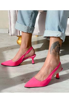 کفش پاشنه بلند کلاسیک صورتی زنانه پارچه KCMN - کد 698390532