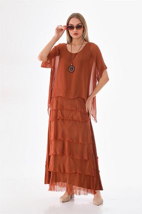 لباس قهوه ای زنانه بافتنی Bohem Stil - کد 762050010