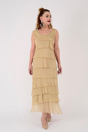 لباس طلائی زنانه بافتنی Bohem Stil - کد 808451539