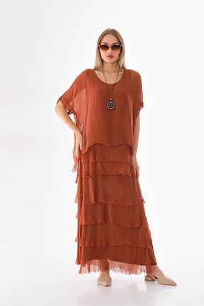 لباس قهوه ای زنانه بافتنی Bohem Stil - کد 762050010