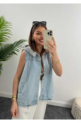 جلیقه آبی زنانه اورسایز VESS MODA - کد 804038043