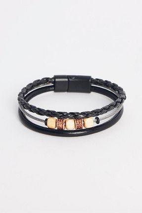 دستبند جواهر مشکی مردانه چرم خالص Tudors - کد 858175082