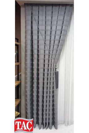 پرده زمینه طوسی کتان Taç - کد 855108211