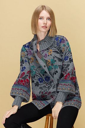 کت طوسی زنانه رگولار Desen Triko - کد 758137524