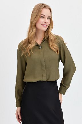 پیراهن خاکی زنانه اورسایز Desen Triko - کد 822717099