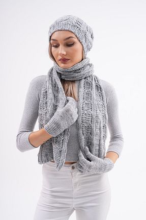 شال گردن طوسی زنانه نخ Ritagarcia - کد 858338369