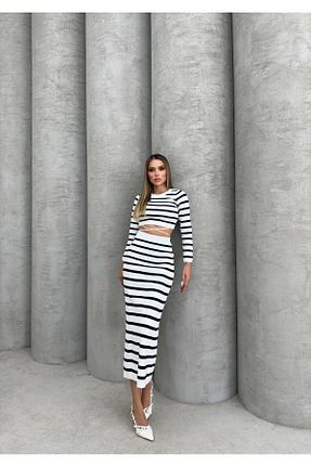 ست بالاتنه و پائین تنه سفید زنانه بافتنی KECHİ WOMAN - کد 858340633