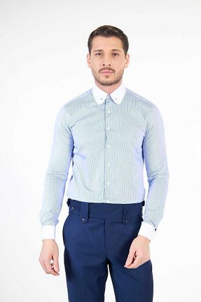 پیراهن آبی مردانه اسلیم فیت Paşahan - کد 5888387