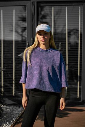 تیشرت بنفش زنانه اورسایز İLKCET MODA - کد 809158858