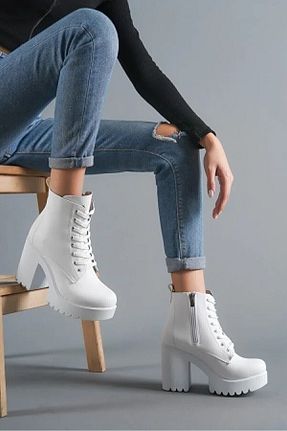 بوت / نیم بوت سفید زنانه چرم مصنوعی salto ayakkabı - کد 794625324