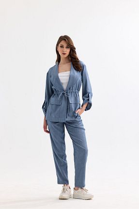 ست بالاتنه و پائین تنه آبی زنانه بافتنی kabancım - کد 823169549