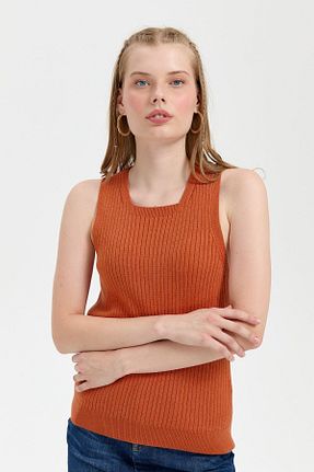سوئیتر نارنجی زنانه مخلوط ویسکون Desen Triko - کد 851685000