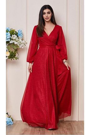 لباس مجلسی سایز بزرگ قرمز زنانه دو سینه GÜZELLER - کد 372632500
