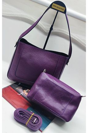 کیف پستچی بنفش زنانه چرم خالص valentina victoria - کد 858339267