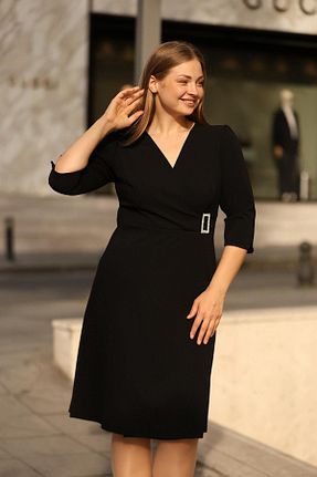 لباس مجلسی سایز بزرگ مشکی زنانه یقه هفت EGZEBRU - کد 843360194
