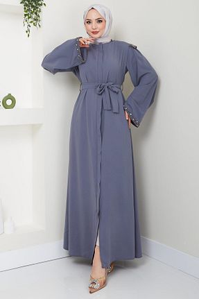 مانتو بلند حجاب طوسی زنانه hafsamina - کد 828137416