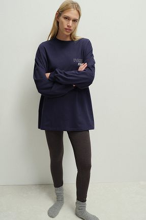 ست لباس راحتی سرمه ای زنانه چاپی H&M - کد 858285621