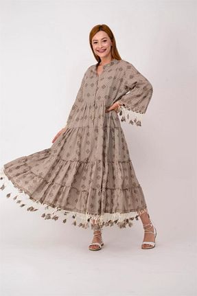 لباس بژ زنانه بافتنی Bohem Stil - کد 676191259